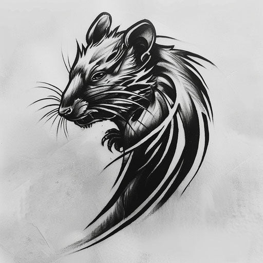 Bold sketch of tattoo rat in tribal design