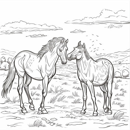 Playful scene of horses playing together in a pasture