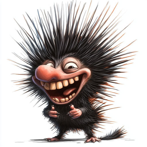 Humorous caricature of a porcupine with human characteristics