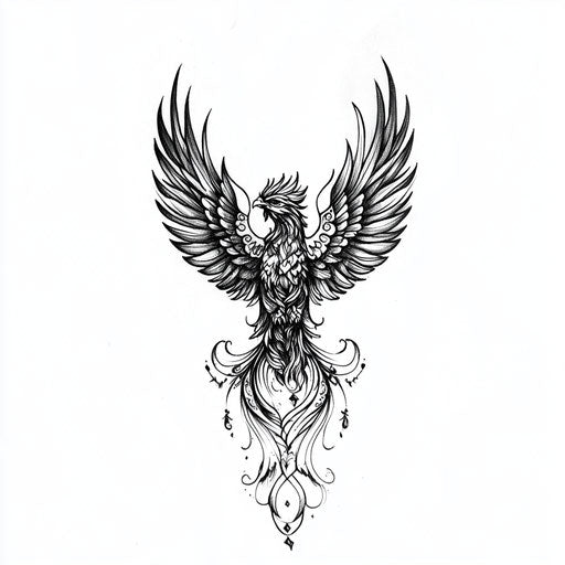 Phoenix rising from flames neck tattoo sketch