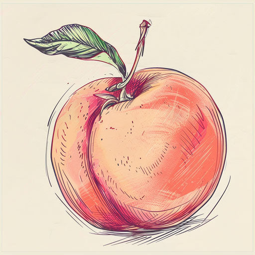 Hand-drawn flat tattoo sketch of a peach