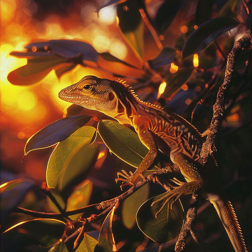 Anole lizard in the glow of the setting sun