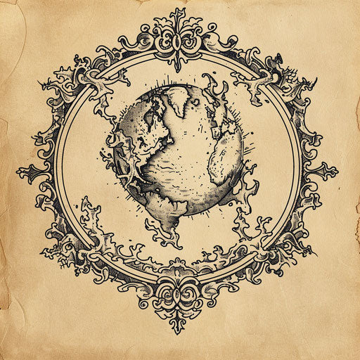 Medieval manuscript style flat tattoo sketch of Earth