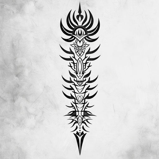 Graphic tattoo sketch of a Kalinga motif with sharp lines