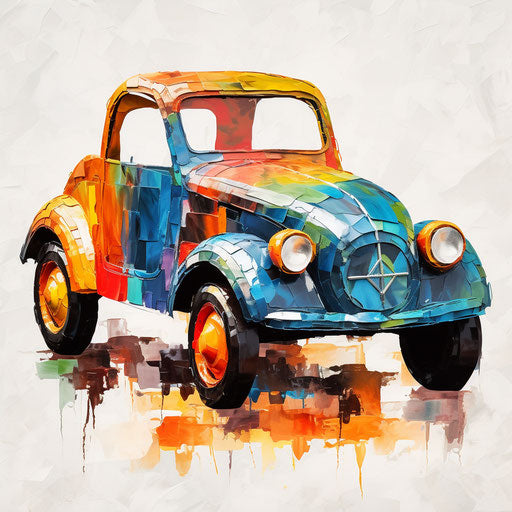 Toy car in Oil painting style, on white background