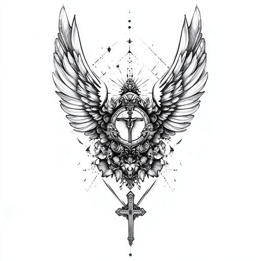 Religious tattoo sketch arm powerful angel wings icon