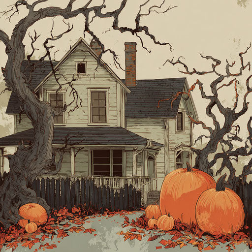 Seasonal Halloween Theme with Pumpkins and Autumn Leaves