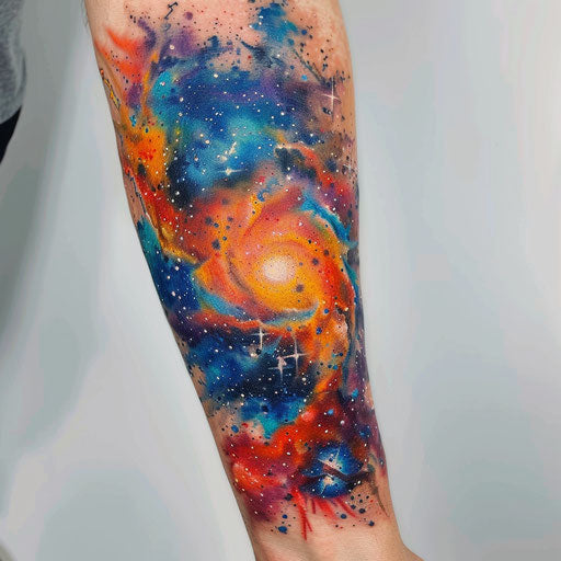 Graffiti-style galaxy tattoo, vibrant and edgy