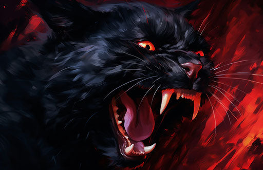 Black cat with tongue out, avocadopunk, cranberrycore, rotcore 17:11 style