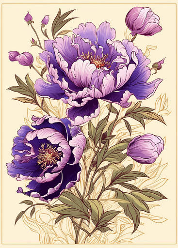 Peony Flower on Beige Background in Purple for Tattoo Design