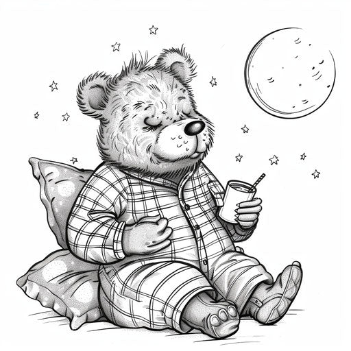 Whimsical cartoon character in pajamas ready for bedtime