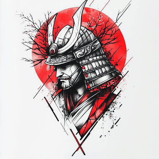 Japanese samurai tattoo in geometric style clipart