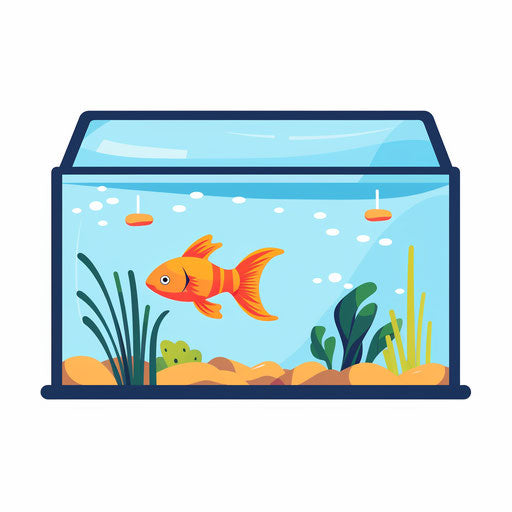 Minimalist style fish tank illustration, on white background