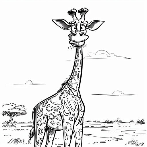 Comic giraffe in funny scenarios in the style of Walt Handelsman