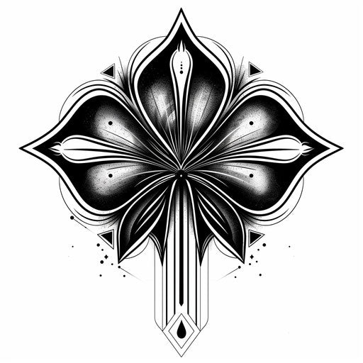 Black clover tattoo design with geometric patterns in monochrome