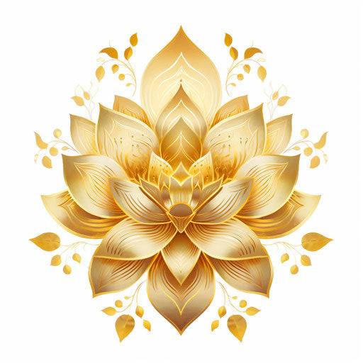 Golden lotus floral tattoo print, diverse cultural elements