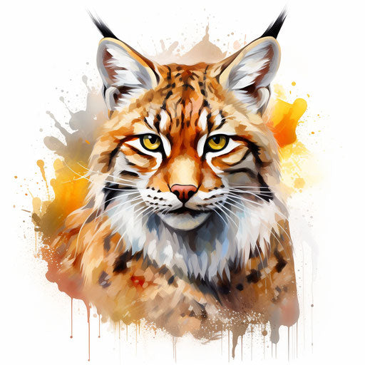 Artwork resembling an oil painting of a bobcat on white background