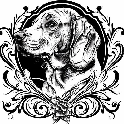 Stylish clipart flat tattoo sketch for a dog tattoo showcasing a regal Beagle in fine line black ink