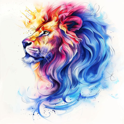 Watercolor tattoo sketch of a hakuna matata symbol with flowing colors and a translucent effect