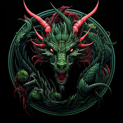 Green dragon with wings in traditional Japanese artistic style