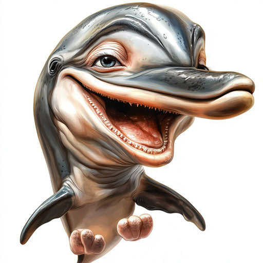 Humorous caricature of a dolphin with human characteristics