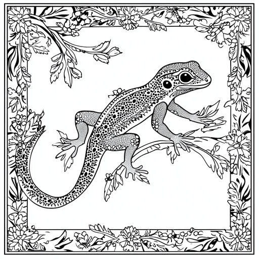 Stylish gecko with chic designs, coloring book page
