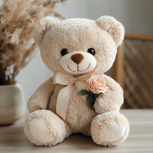 Plush bear with rose in paw, elegant design