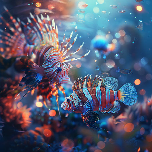 Lion fish with young under soft light