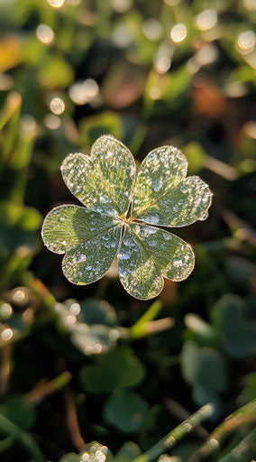 Four-leaf clover in grass under sunlight