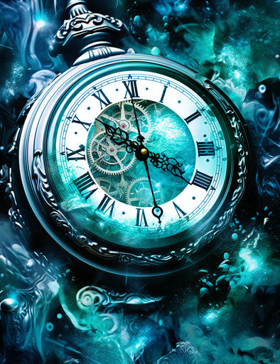 Wall clock, transcendental dreaming style, light blue and black