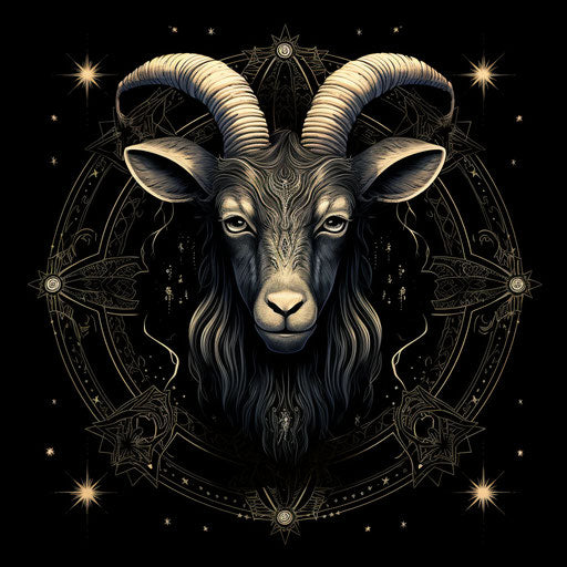 Afro goat with stars, tattoo inspired style, commission for, witchy academia, fujifilm velvia, mono-ha