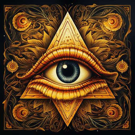 All-seeing eye and old sun symbol