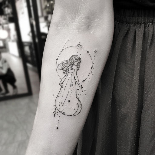 Contemporary flat tattoo sketch of the Aquarius constellation in a minimalist art style