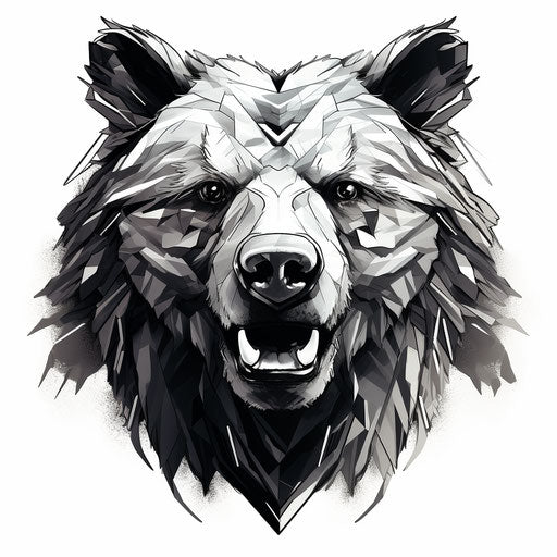Black and white bear head in graphic design poster style
