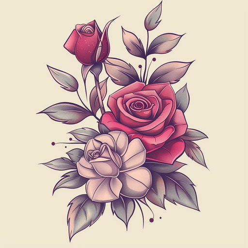 Romantic flat tattoo sketch of a rose bouquet in clipart style