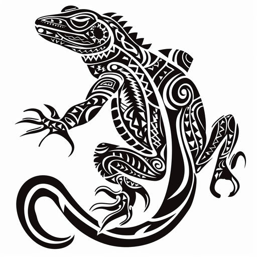Flat Polynesian tribal tattoo sketch of lizard with patterns