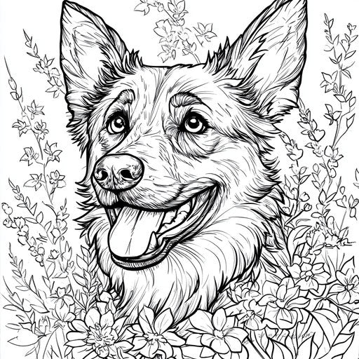 Whimsical German Shepherd with playful expressions