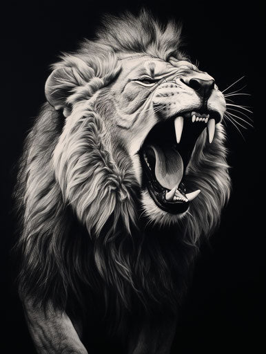 The lion's roar in black and white