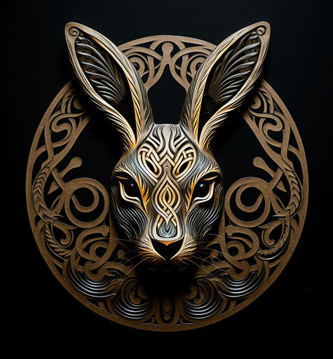 Stylized hare tattoo design in the style of celtic art