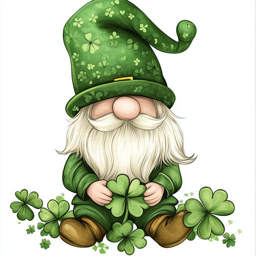 Cute gnome for St Patricks day with big hat, clovers