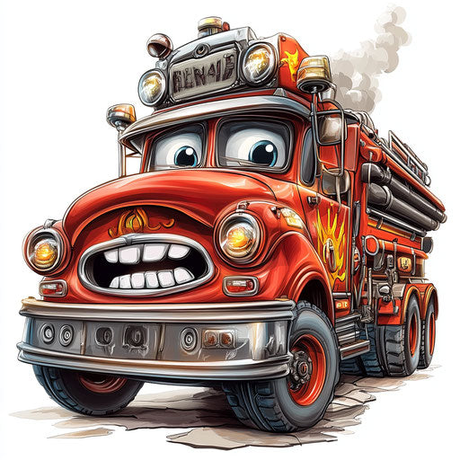 Humorous caricature of a fire engine caricature clipart with human characteristics