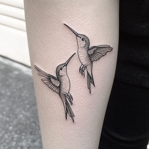 Mom daughter tattoos with two hummingbirds, Ami James style