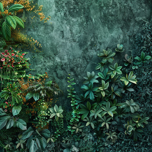 Realistic garden background clipart with flat random backdrop, metallic sheen, and realistic textures