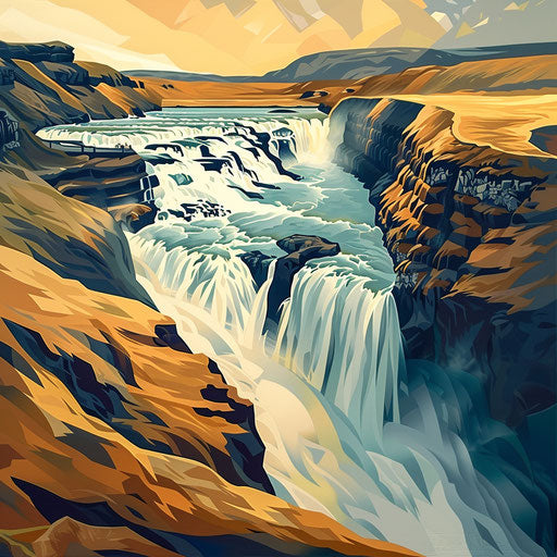 Gullfoss Falls, Iceland, stylized angular landscape