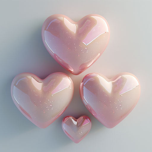 Three pink heart icons on white background, symmetrical