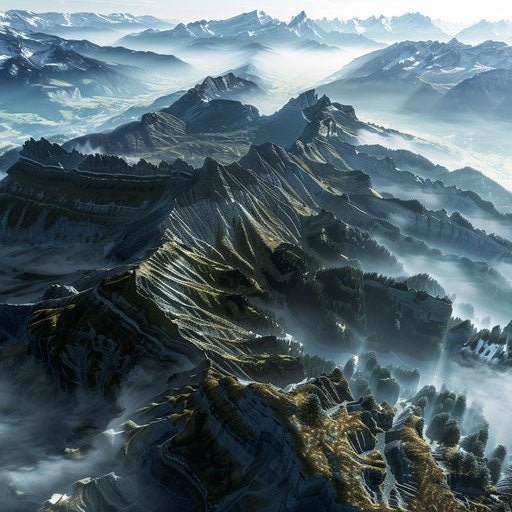 High-altitude view of Mount Rigi, intricate terrain patterns