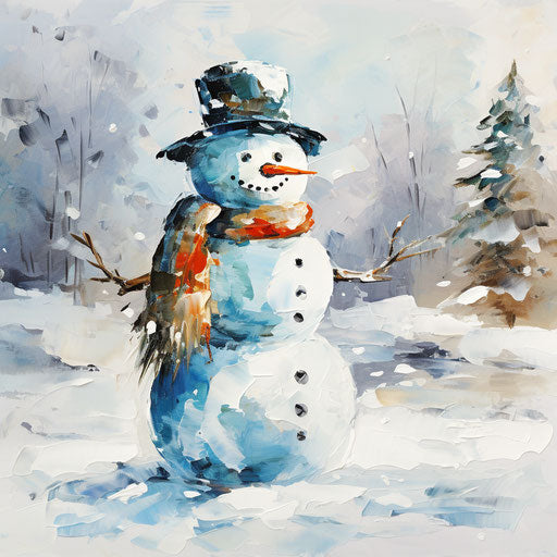 Snowman clipart in the style of an Oil painting, on a white background
