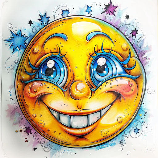 Cartoonish and cute smiley face tattoo drawing
