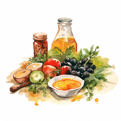 Healthy food in Oil painting style on white background