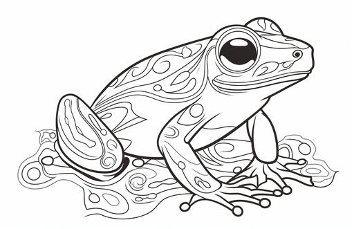Frog coloring page with eyes, ivory, light pink and black style